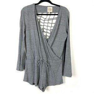 Chaser Knot Back Romper Heather Gray Bell Sleeve